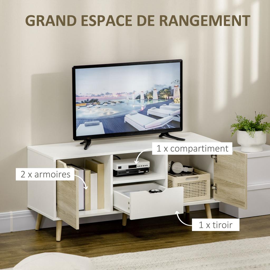 TV Unit Cabinet for TVs up to 50 Inches, TV Stand with Storage Cabinets and Drawer for Living Room and Bedroom, Natural