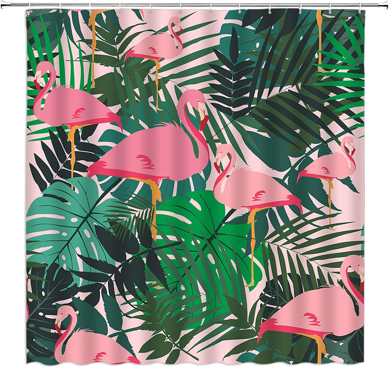 Pink Flamingo Tropical Leaves Shower Curtain 70X70 Inches Jungle Theme Bathroom Decoration For Women W60H190(CM)-1 Pcs