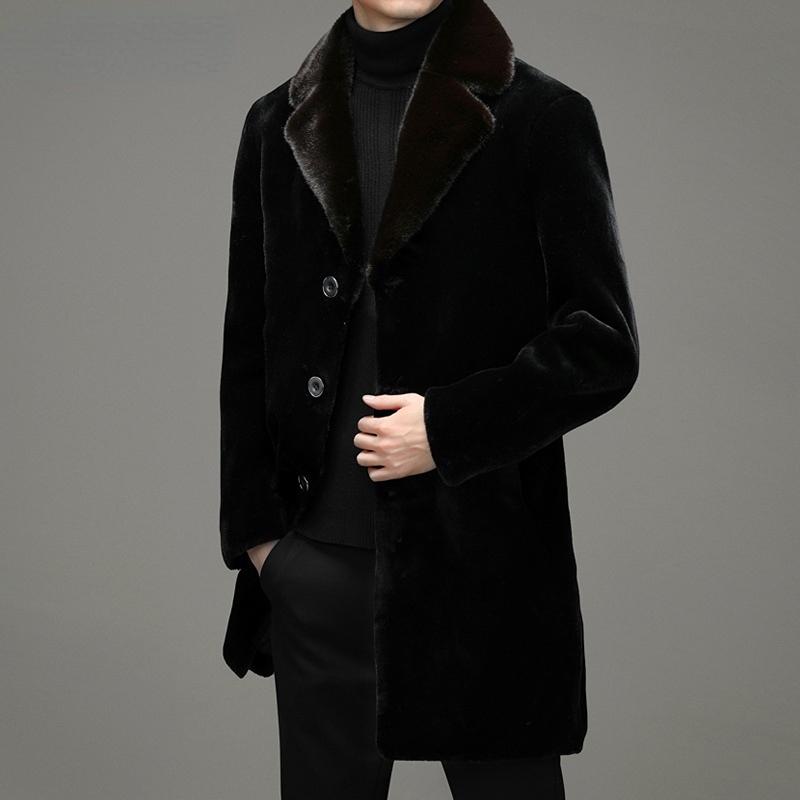 Winter Men's Gentleman Elegant Mink Fur Long Coat High Quality Artificial Fur Jacket Thickened and Warm