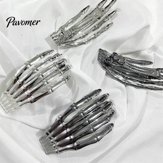 Dark Style Hair Jewelry Skeleton Hands Clips, Gothic Metal Skull Side Clip for Women, Claw Clips Spooky Halloween Horror Accessories, Punk Rock Zombie