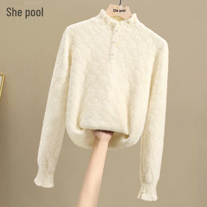 

Women s Ruffle Trim Semi-High Neck Knit Top One Size