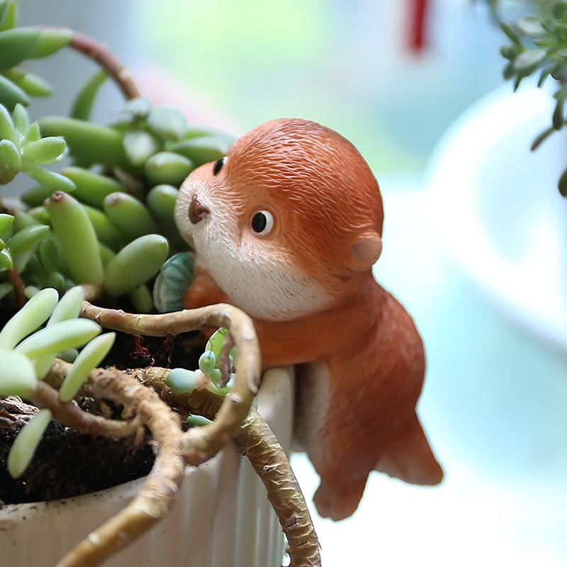 Plant Pot Hanger Resin Climbing Flower Pot Hanger Figurines Cute Animal Hanging Hippo Platypus Otter Statue Plant Pot Hugger