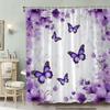 Lavender Flowers And Butterflies Shower Curtain Washable Dirt-Resistant Shower Head Waterproof Polyester Bath Curtain