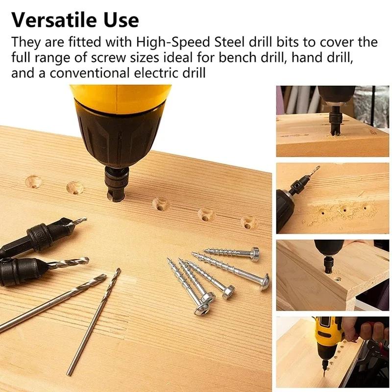 Woodworking Hole Opener Set, High-speed Steel Sinking Hole Drill, Taper Hole Drill, Hexagonal Screw Drilling Hardware Tool