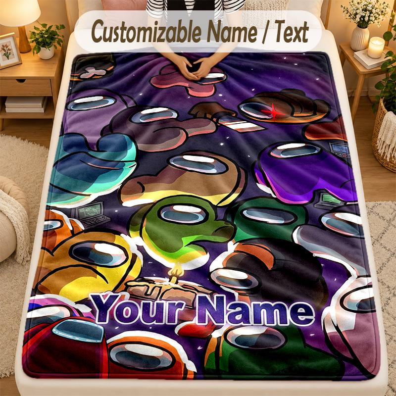 Flannel BlanketAmong Us Custom Name Text Personalized Soft Warm Throw Blanket Home Decor Gift
