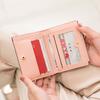 Women'S Small Wallet Double Fold Ultra Thin Zero Wallet Zipper ID Bag, Contrast Color Love Pendant Short Card Bag