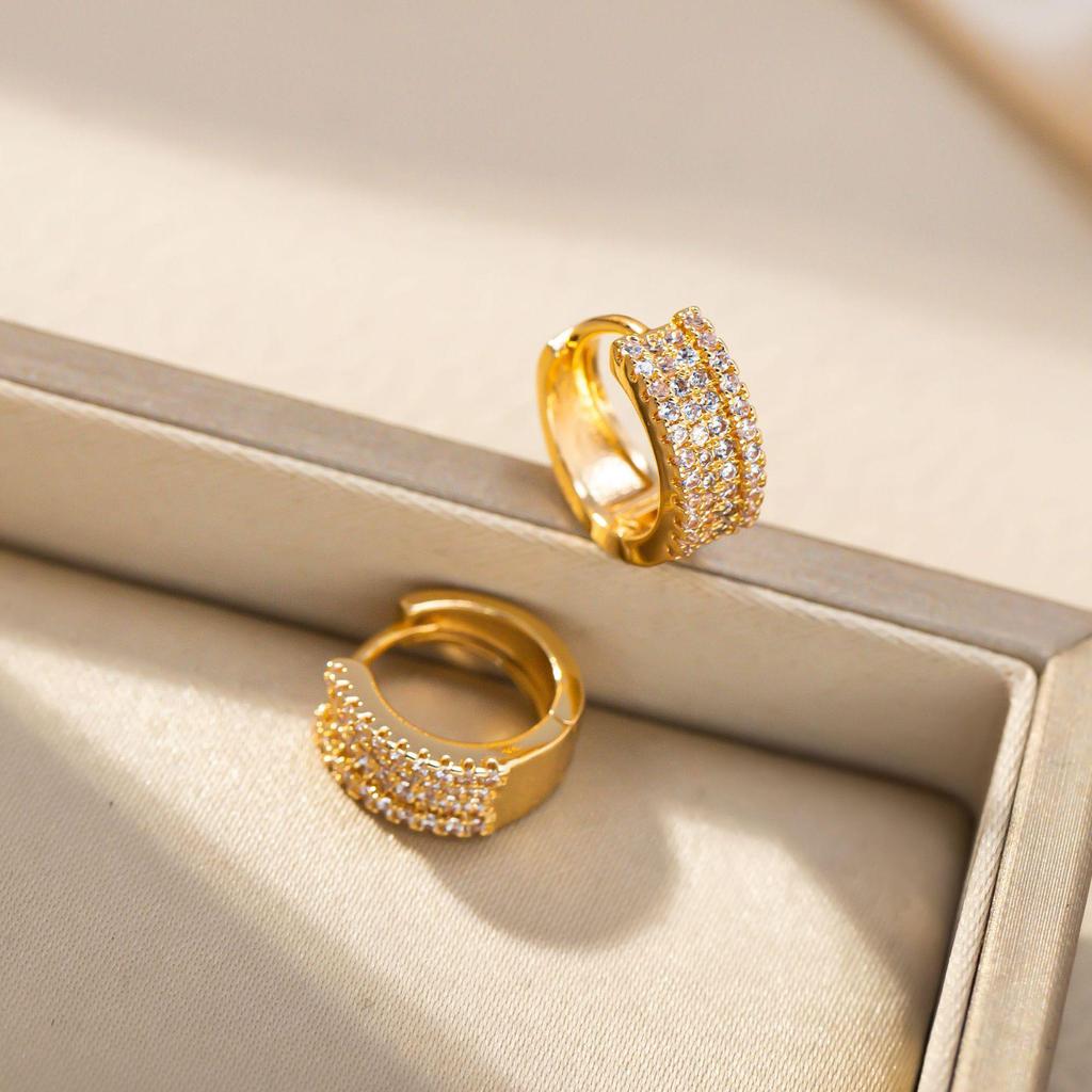Retro European & American Rhinestone Hoop Earrings - Korean Style Freshness