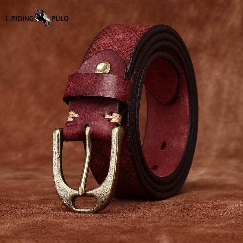 Personalized Diamond Embossed Leather Belt for Men, Genuine Top Layer Cowhide Retro Casual Belt