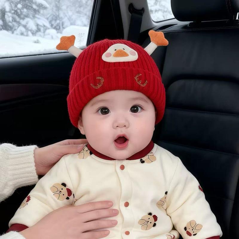 Warm Knit Duck Beanie for Boys & Girls - Windproof Wool Hat, Autumn/Winter