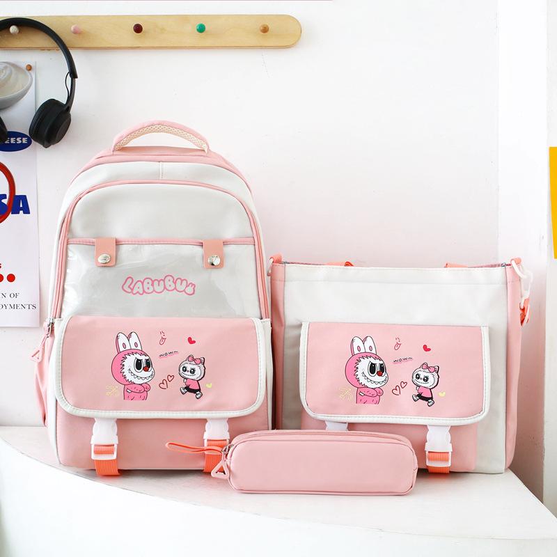 Primary School Student Schoolbag Cute Cartoon Backpack Simple Lightweight Backpack Large Capacity Primary and Secondary School Three Piece Set