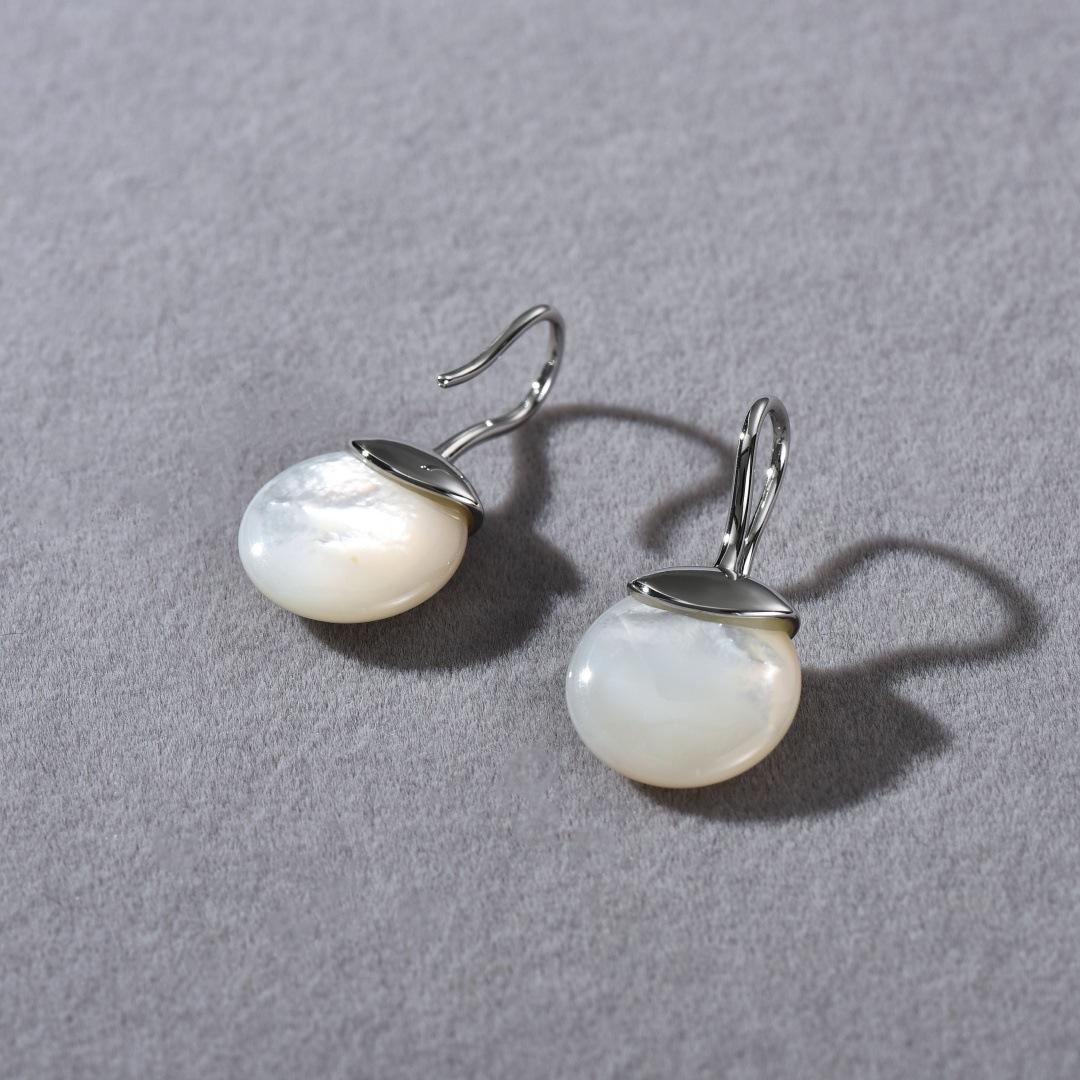 Нишевая Личность Уникальные Простые Модные Позолоченные 18K Настоящим Золотом Вставки Черный Агат Белый Перламутр Подвески Серьги Женские