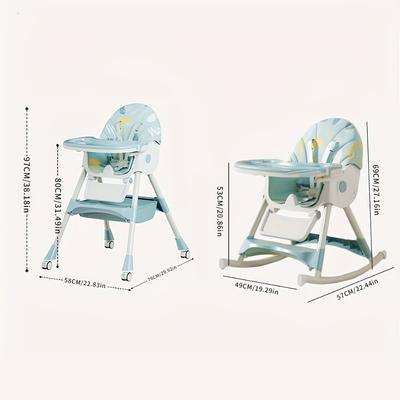 3-in-1 Umwandelbarer Babyhochstuhl Faltbarer Säuglingsstuhl Schaukelstuhl mit Gurt Feststellbare Räder Abnehmbarer Sitz & Tabletts