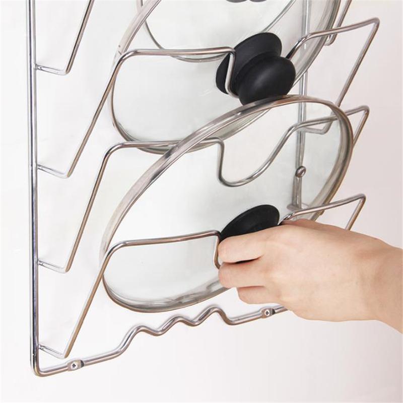 Home Silver Multifunctional Pot Lid Rack Wall Mounted Kitchen Organizer Cutting Board Holder Storage Shelf
