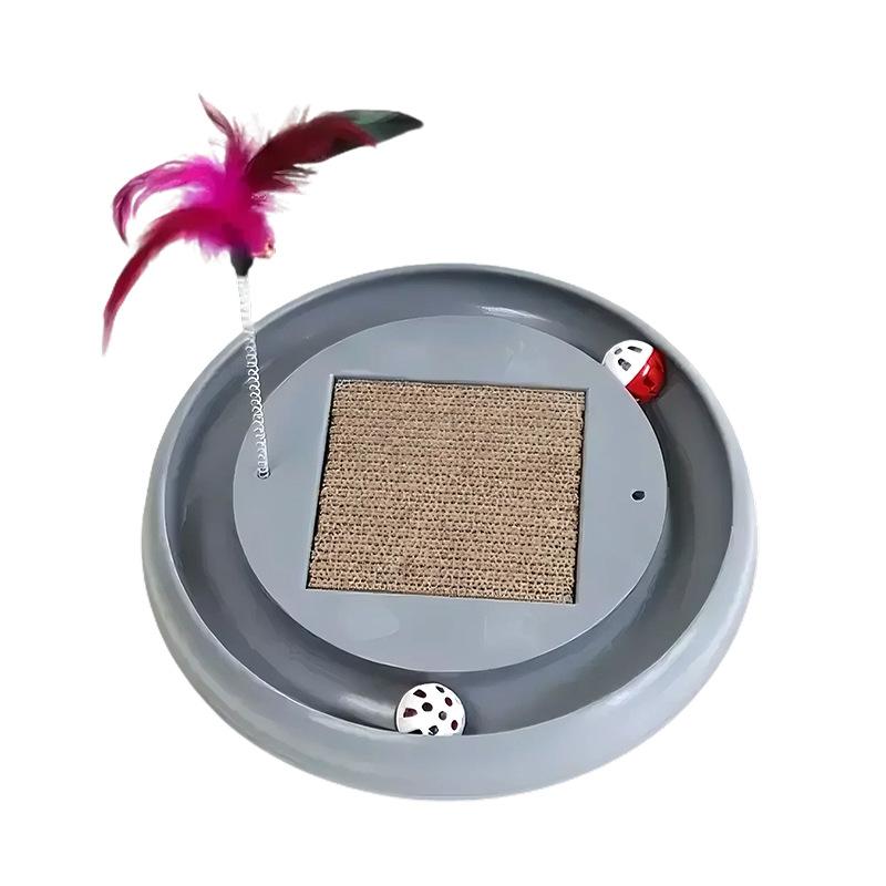 Interactive Cat Turntable Toy With Cat Scratcher Bell Teasing Wand For Cat Boredom Relief серый