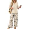 Women's Casual Printed 3/4 Sleeve Button Front Top and Wide Leg Pants 2 Piece Set