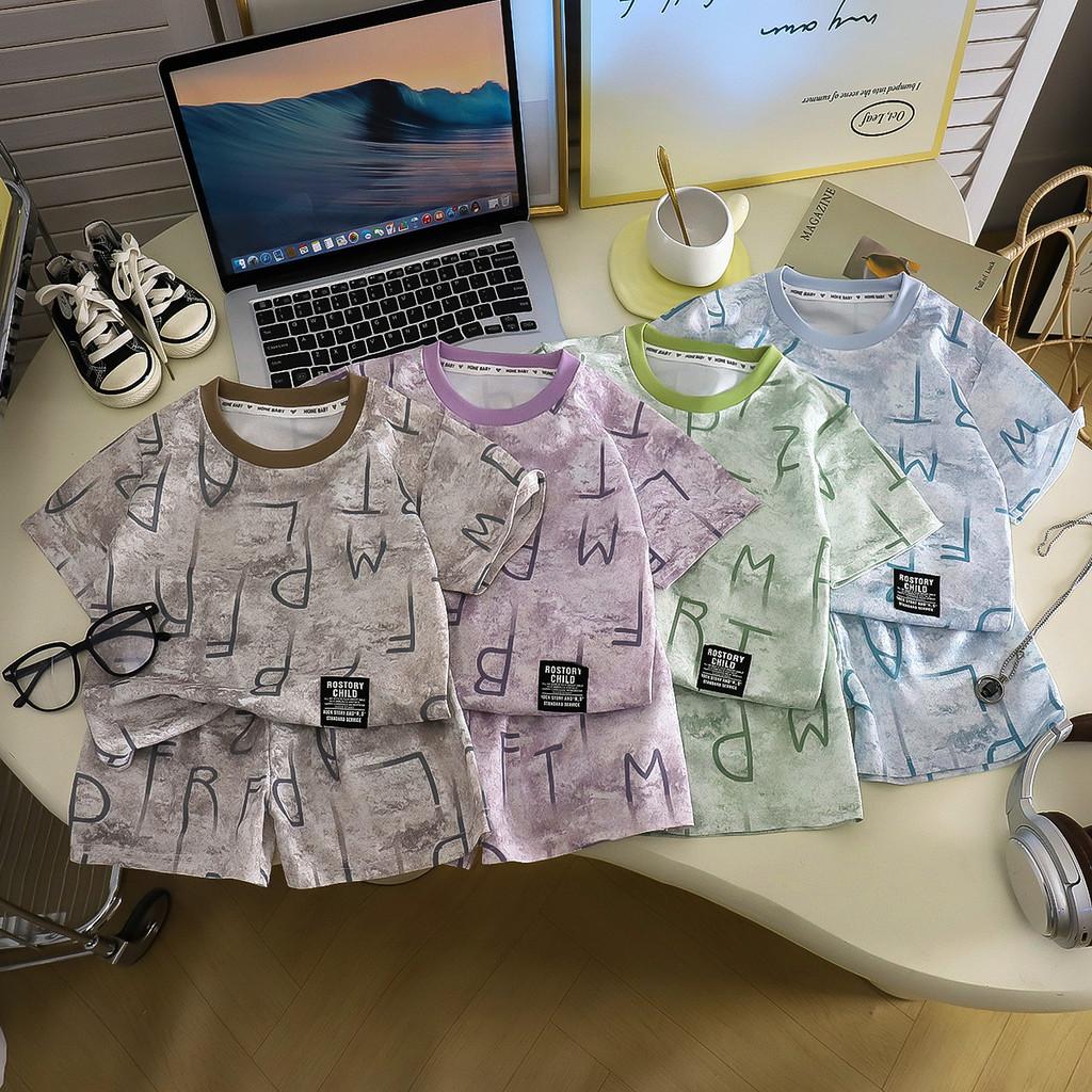 Baby Boy Summer Cotton Letter Print Short Sleeve Twopiece Set For Toddler Kids
