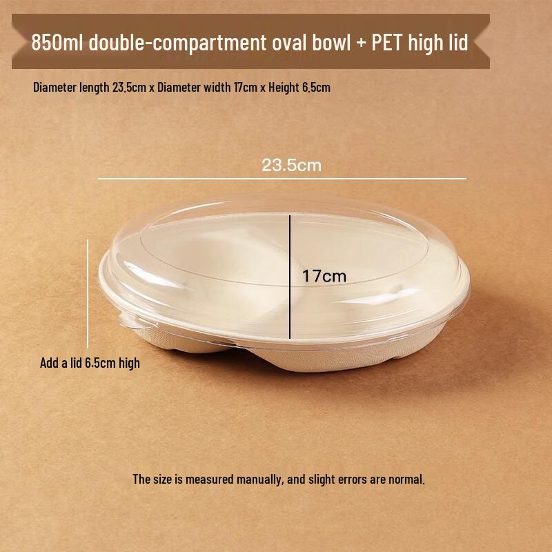 Disposable 850ml Oval 2-Compartment Takeout Bowls