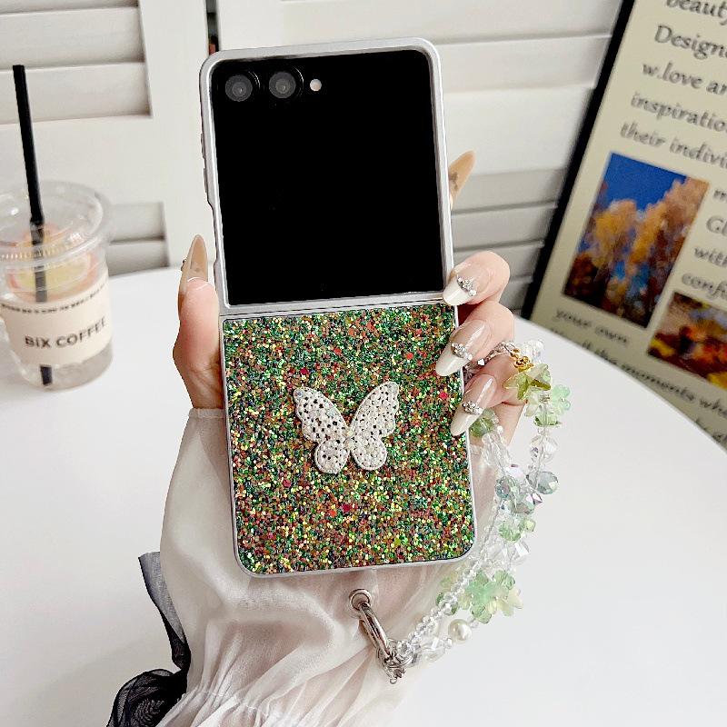 Glitter 3D Flower Samsung Z Flip7 Case with Anti-Fall & Anti-Lost Lanyard