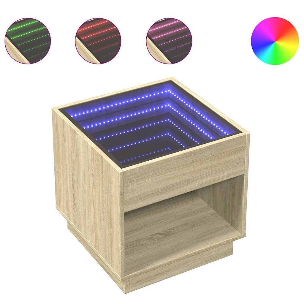 Vidaxl Stolik Nocny Z Led Infinity, Dąb Sonoma, 50X50X50 Cm