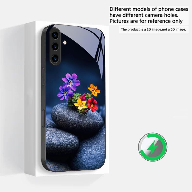Small Pebble Flowers Suitable For Samsung Galaxy S25 Ultra S20 FE S21 S22+ S23 Plus S24 S26 Edge Magnetism Glass Phone Casee