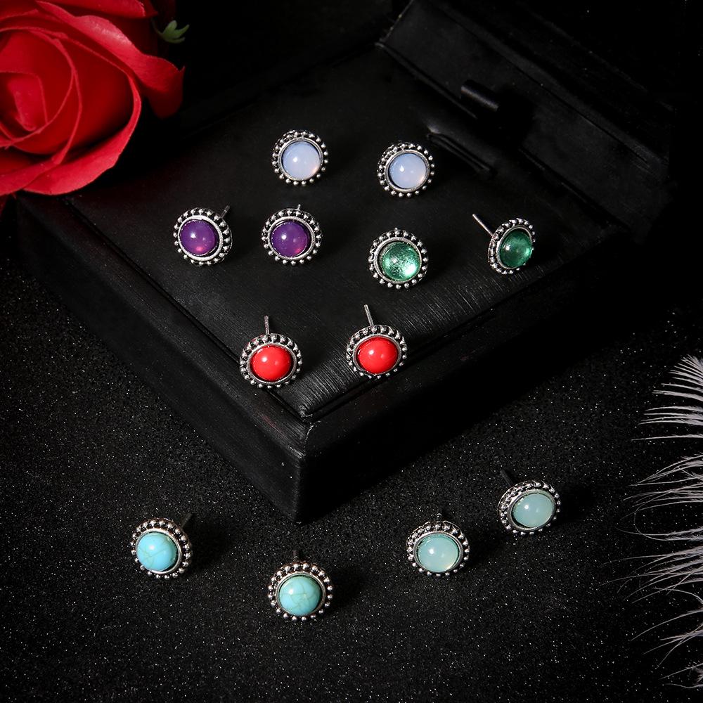 Accessori Moda Rotondi Vintage Gioiello Orecchini a Bottone Harajuku Multicolore 6 Paia di Orecchini a Bottone