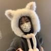 Plush Ear Protection Hat Warm Plush Fox Ears Hat Outdoor Bucket Hat  Women
