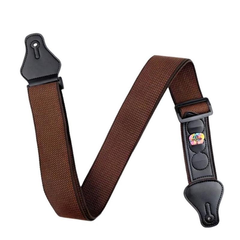 Soft Cotton Guitar Strap Adjustable Length PU Leather Ends Guitar Bass Shoulder Strap with 3 Pick Holders for Guitar