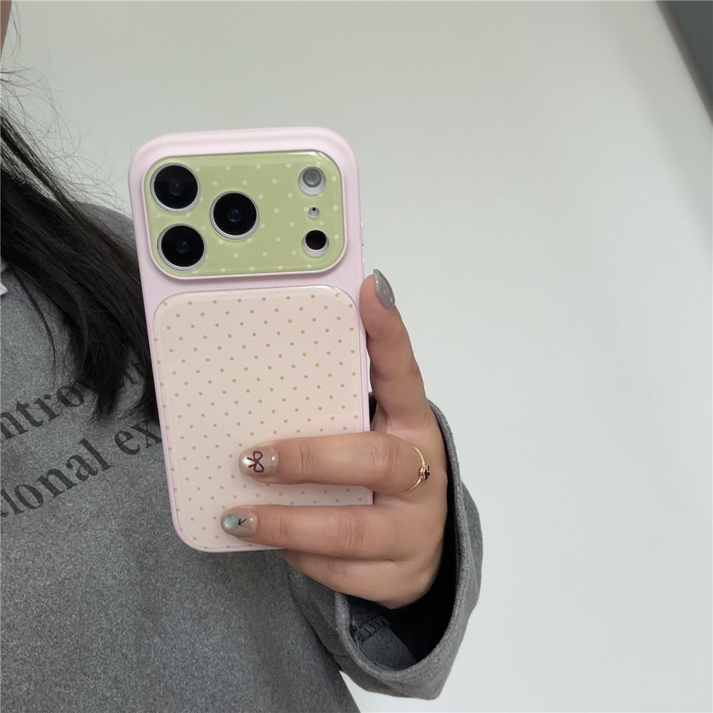 Korean Style Pink Polka Dot iPhone Case for 16 Pro Max/15/14/13