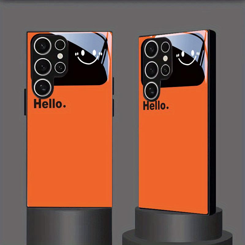 Orange Background Black Frame Glass Phone Case Suitable for Samsung Galaxy S26 S25 S24 S23 S22 S21 S20 FE/Ultra/Plus5G Anti Drop