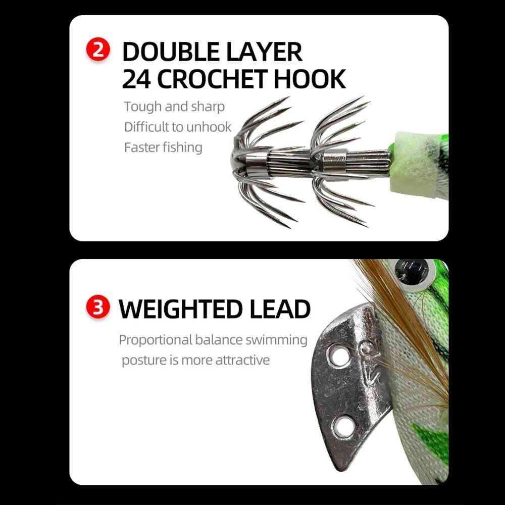 5Pcs Durable Artificial Fishing Lures Artificial Squid Jig Hook All Kinds of Fishing Places