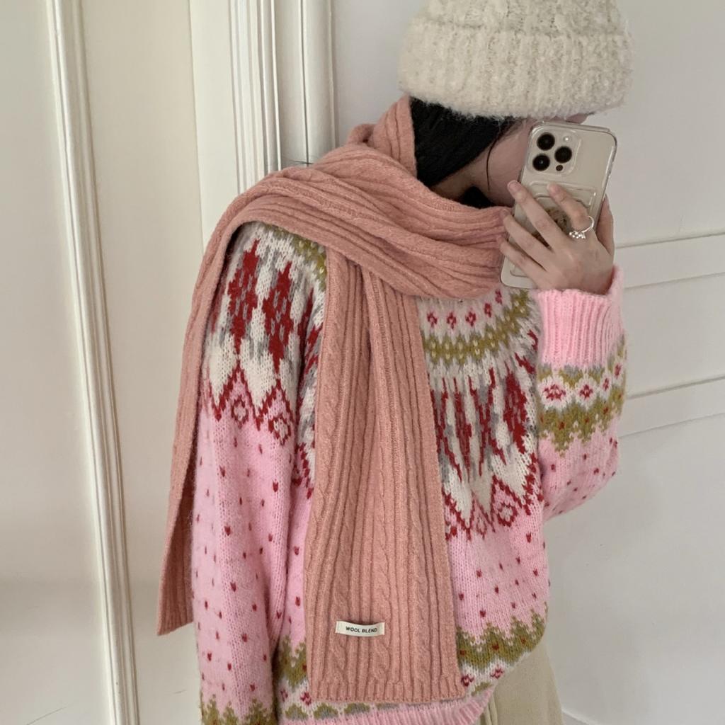 New Autumn and Winter Women's Figure Eight Scarf Wool Blended Knitted Solid Color Sweet Korean Style Versatile Fashionable Warm Scarf