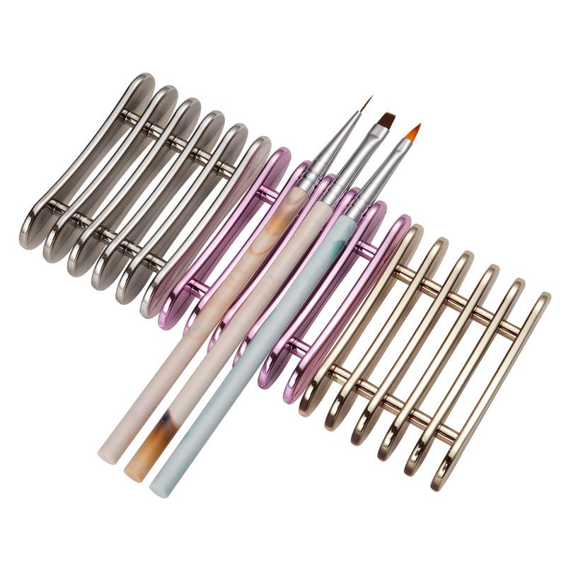 5 Grids Nail Art Painting Brush Holder Nail Brush Rack Drawing Pen Rest Holder Brush Display Holder Electroplating Purple
