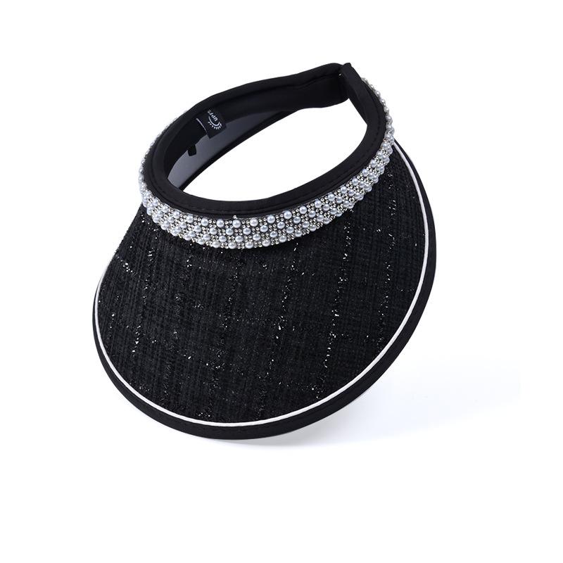 Summer sunscreen sunshade empty top hat Korean version versatile pearl hat women's vinyl big eaves headband sun hat