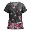 Women's Fashion Printed Short Sleeve V Neck Pattern Tops Pocket Working T-shirts