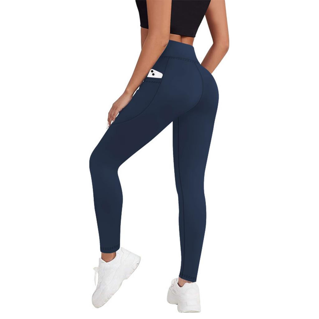 Women's Fashion High Waist Hip Slim Fitness Cropped Pants Side Pocket Sports Leggings