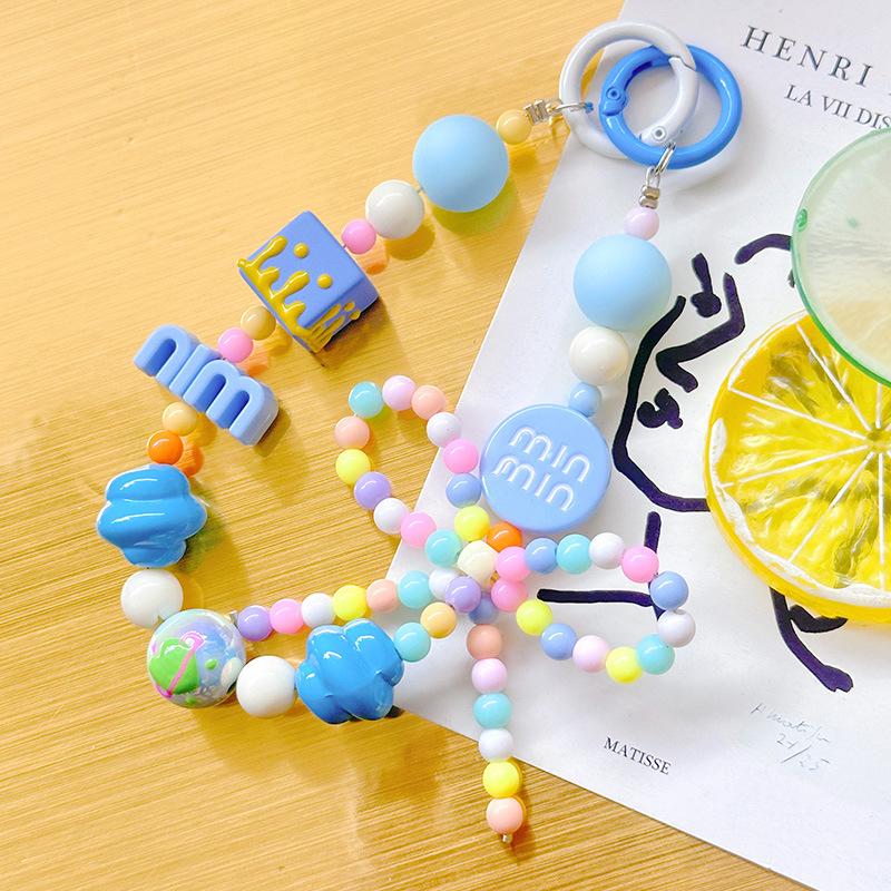 Candy Color Phone Buckle Beads Cute Lanyards  Bead Chain Pendant For Phone Strap