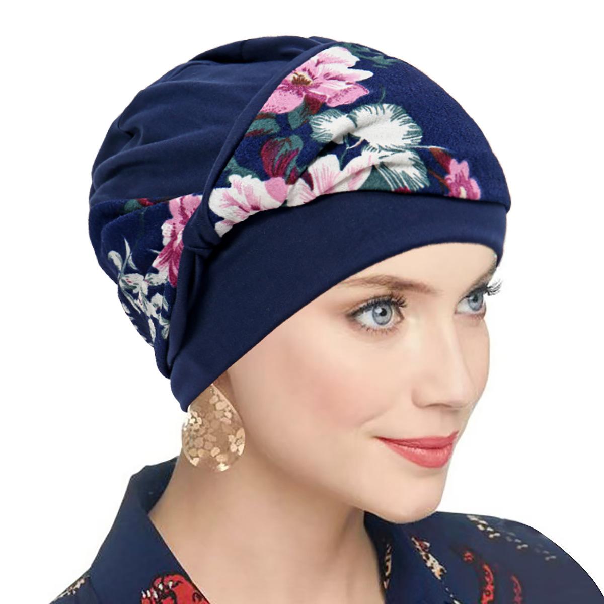 

Women Muslim Turban Hat Headscarf Print Flower Hijabs Bandana Chemo Beanies Cap