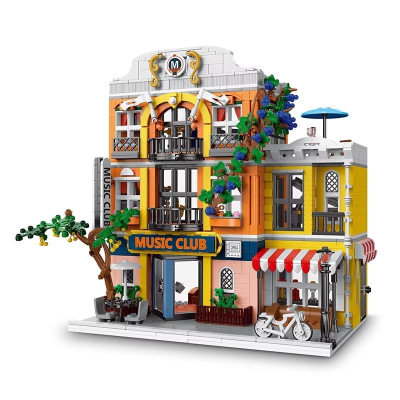 

1683Pcs Moc Music Club Led Light European Retro City Street View Style Construction Blocks Shop House Children S Game Toys Gits