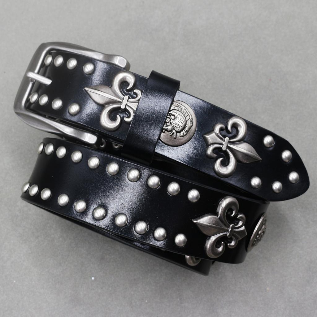 Metal Rivet Belt Luxury Designers Men Rivet Punk Belt Cow Genuine Leather Cintos Masculinos Male Women Rock Hip Hop Strap Waist