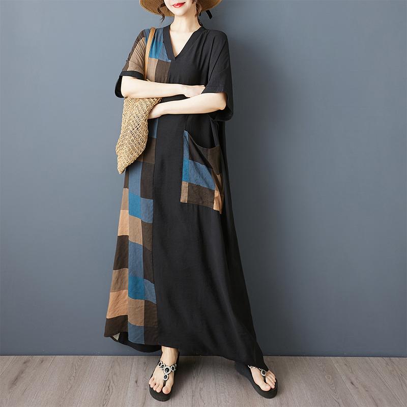 Dimanaf New Women 2025 Plus Size Summer Long Casual Dress Loose Linen Vintage Basic Maxi Dress 9860