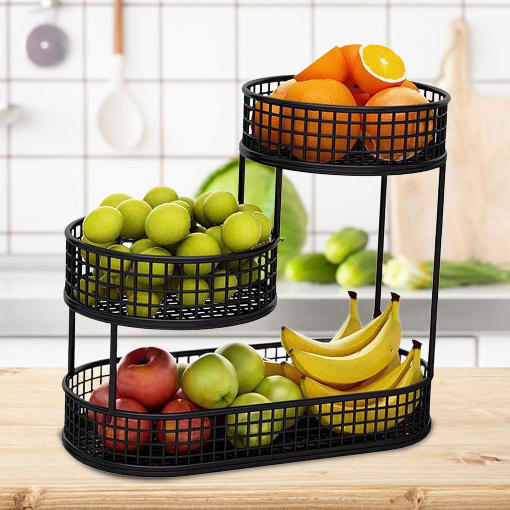 Three Tiered Wire Basket Stand Multipurpose Countertop Vegetable Bowl Fruit Bowl Holder for Vegetable Veggie Fruit Potato Table