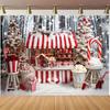Merry Christmas Background Cloth - Holiday Snow Scene, Dessert Shop, and Candy Cane Design