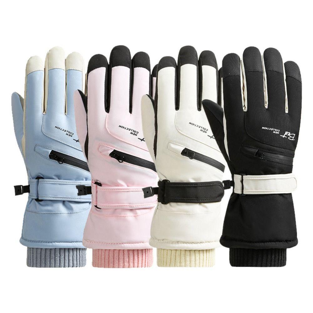 With Zippered Pocket Touchscreen Gloves Full Finger Motorcycle Gloves Windproof Ski Gloves  Camping