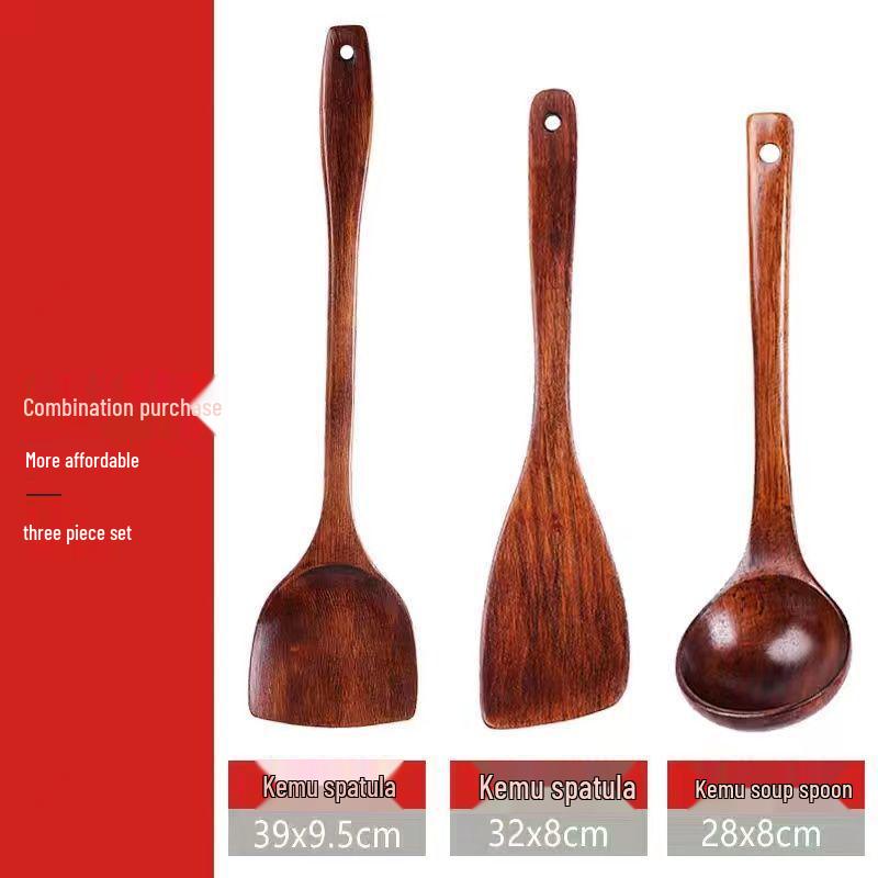Sour Jujube Wood Long Handle Spoon & Spatula Set - Non-stick, High Heat Resistant, Perfect for Stir-fry & Soup
