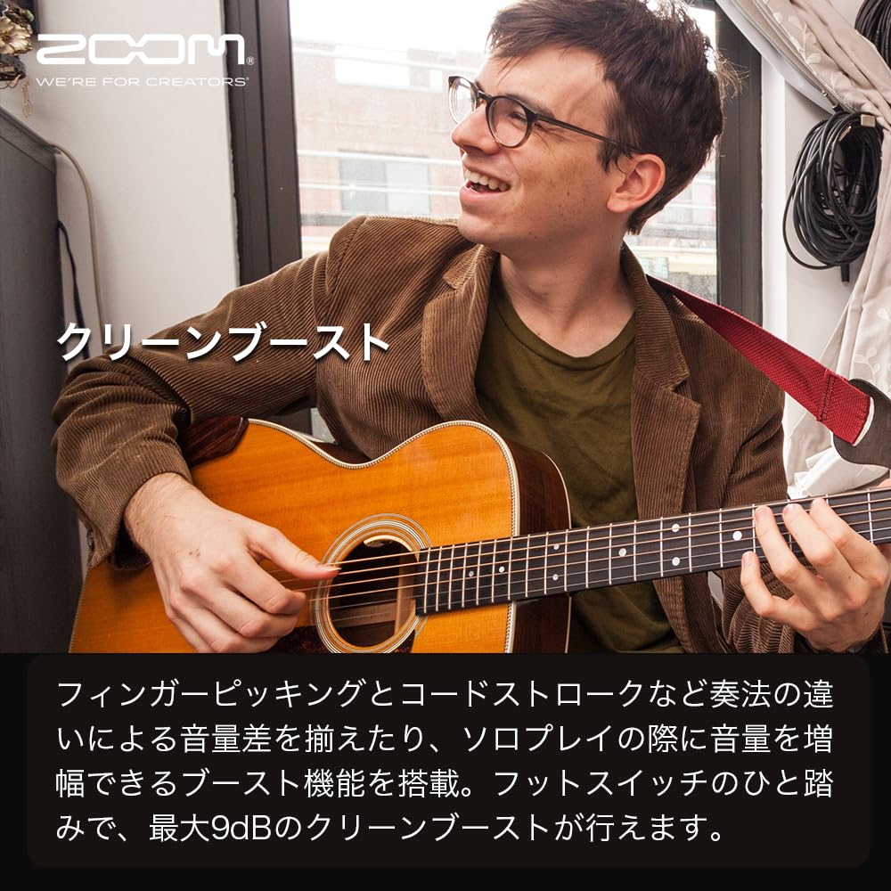 Zoom Acoustic Guitar Preamp with Piezo and Magnetic 16 DI XLR Battery Acoustic Guitar Performance and Beige Extended AC Adapter Included AC-2