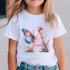 Alphabet Design Girl T-shirt Outfits Watercolor Butterfly Flower Letters T-shirts for Toddler Girl  Initials Floral Top