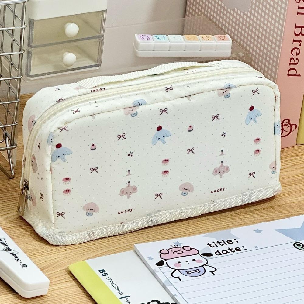 New Puppy Pattern Pen Bag Large Capacity Multilayer Stationery Bag Multi-function Gift Pencil Case Student