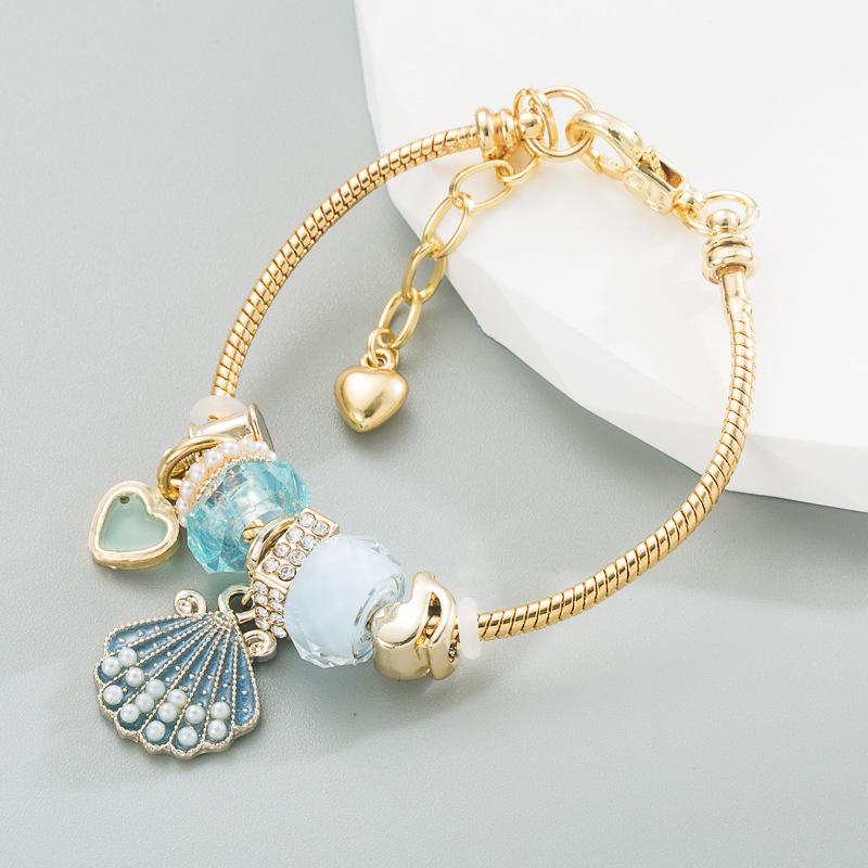 Adjustable Pink Pearl Shell Bracelet Shiny Diamond Ball Bracelet
