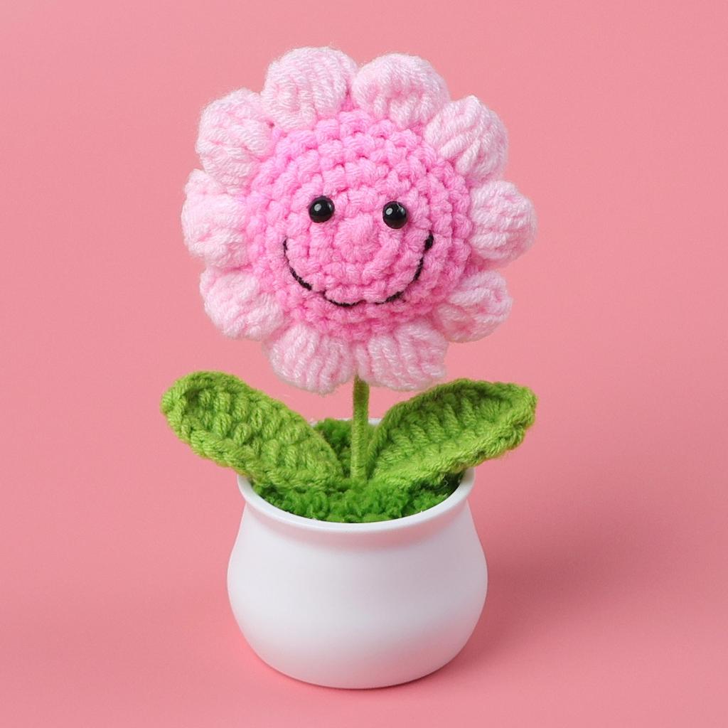 Hand-Knitted Wool Fake Flowers Set: Sunflower, Carnation, Tulip - Desktop Decor, Teacher/Student Gift, Everlasting Bouquet