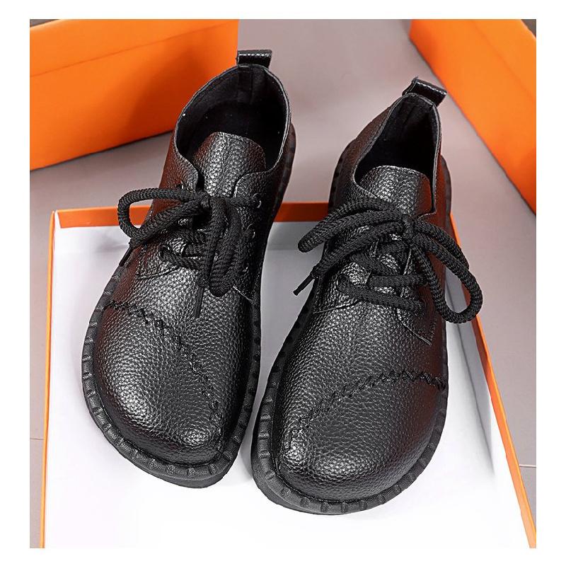 New Women'S Comfort Flats - Leather Lace-Up Shoes With Anti-Slip Cushioned Sole, Spring/Fall Casual Shoes For Mothers